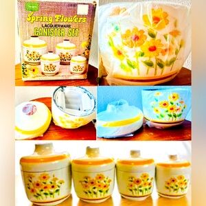 Vintage 1977 Sears Roebuck and Co. Spring Flowers Lacquerware Canister Set~NEW